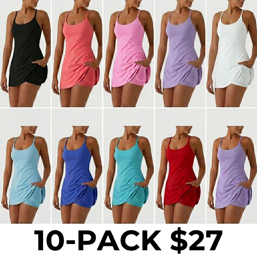 Women's Backless Active Dress – Built-in Shorts with Easy Peezy Design & Pockets