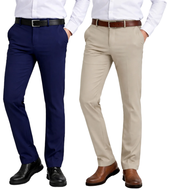 2-Pack Mens Flex Stretch Slim Fit Dress Pants (Sizes, 30-40)