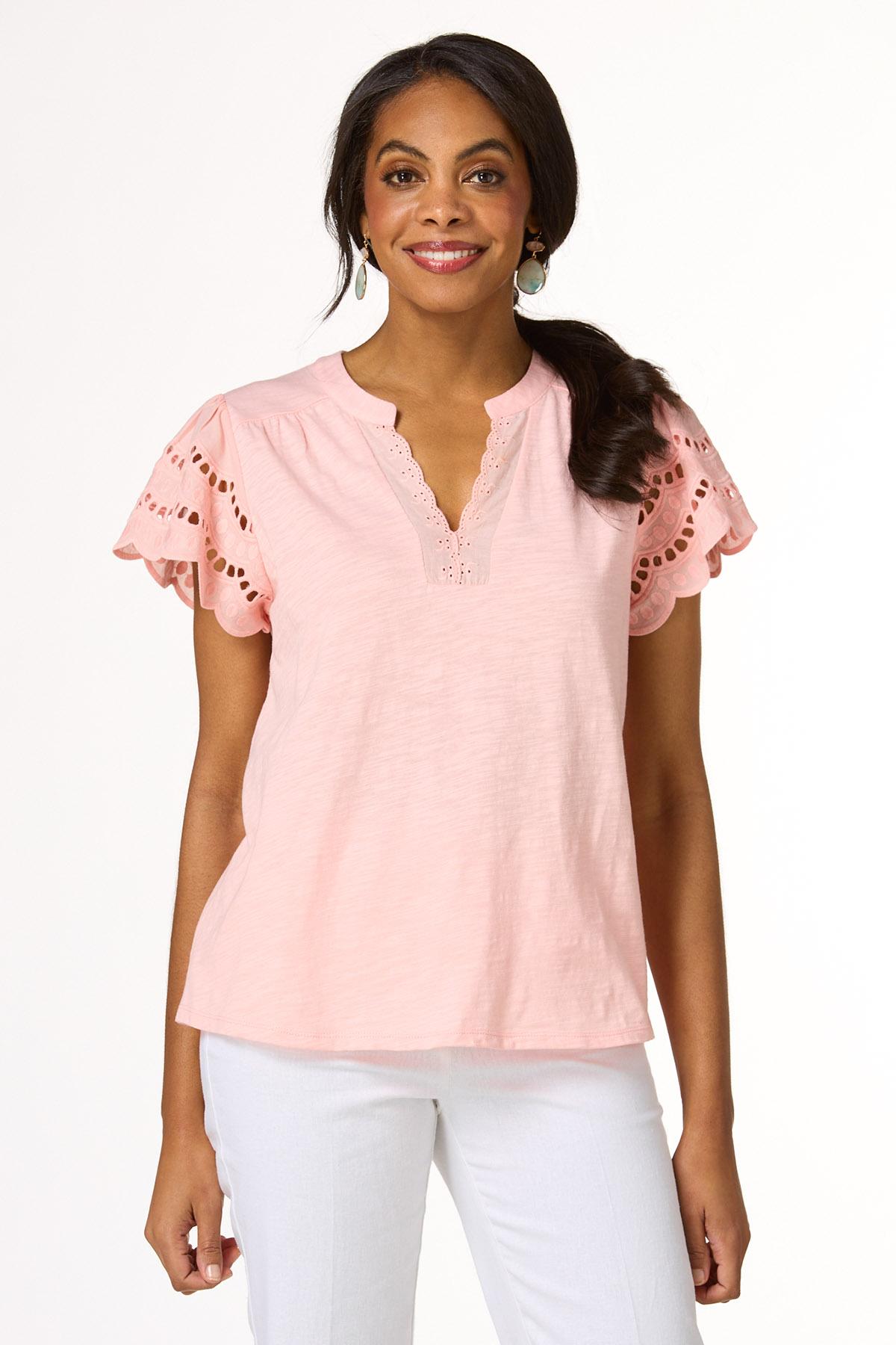 Eyelet Flutter Sleeve Top