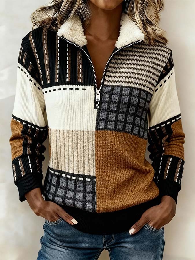 Women'S Casual Color Block Printed Pullover Sweatshirt