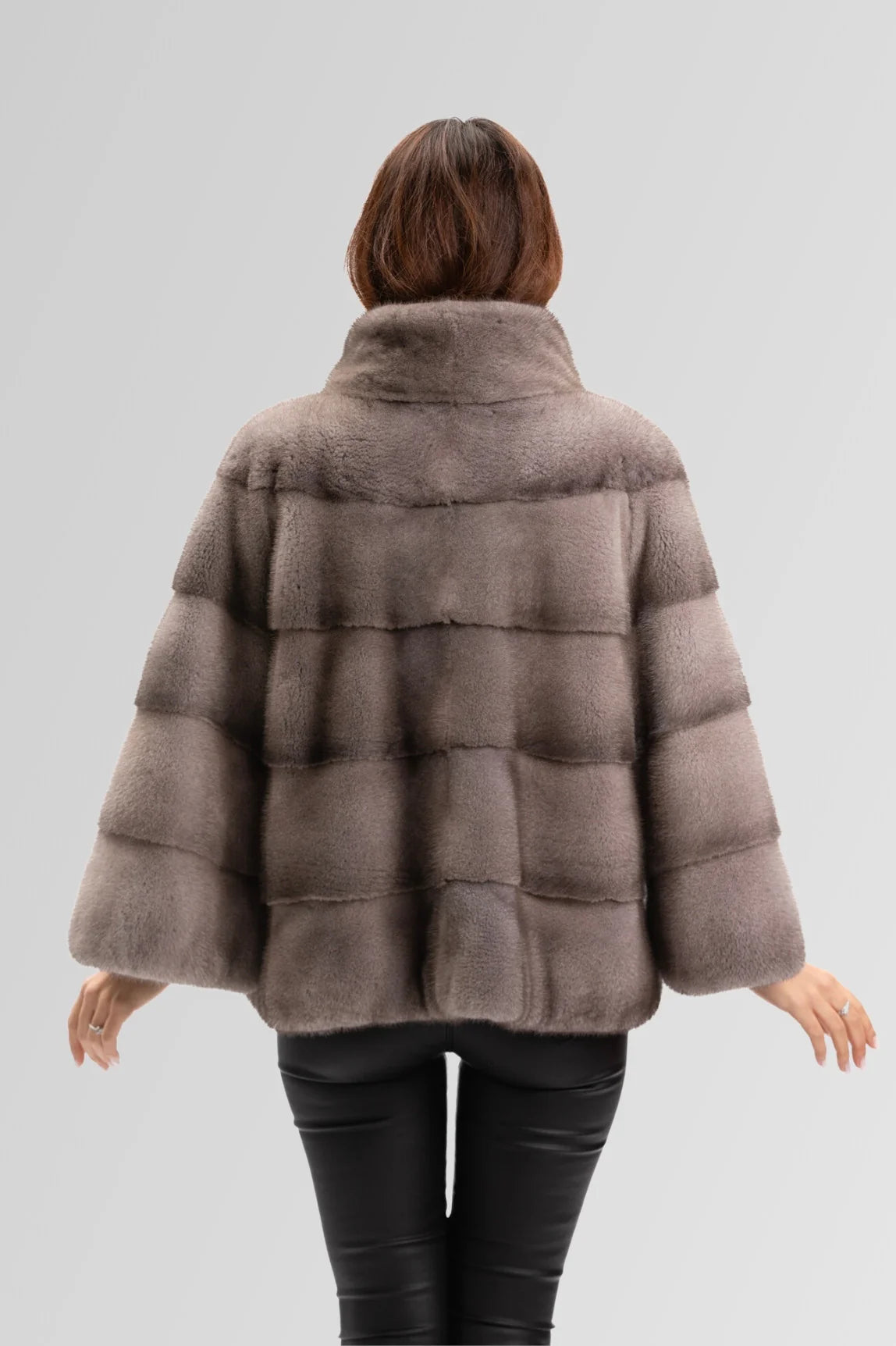 Haină din Blană Naturală de Vizon, Mânecă Clopot, Oversized, Femei, Silver Blue 230