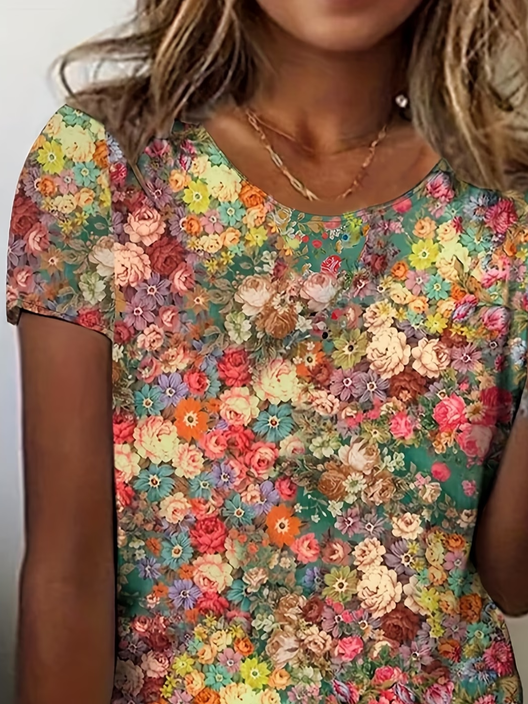 Women's Short Sleeve T-shirt Summer As Picture Floral Printing Jersey Crew Neck Daily Going Out Casual Top