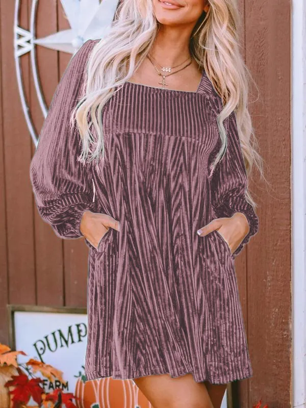 Women's Plain Bishop Sleeve Tie Back Square Neck Dress