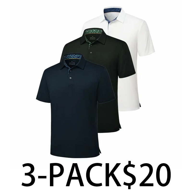 Men's 3-Pack Performance Polo Shirts – Breathable, Quick-Dry, UPF30+