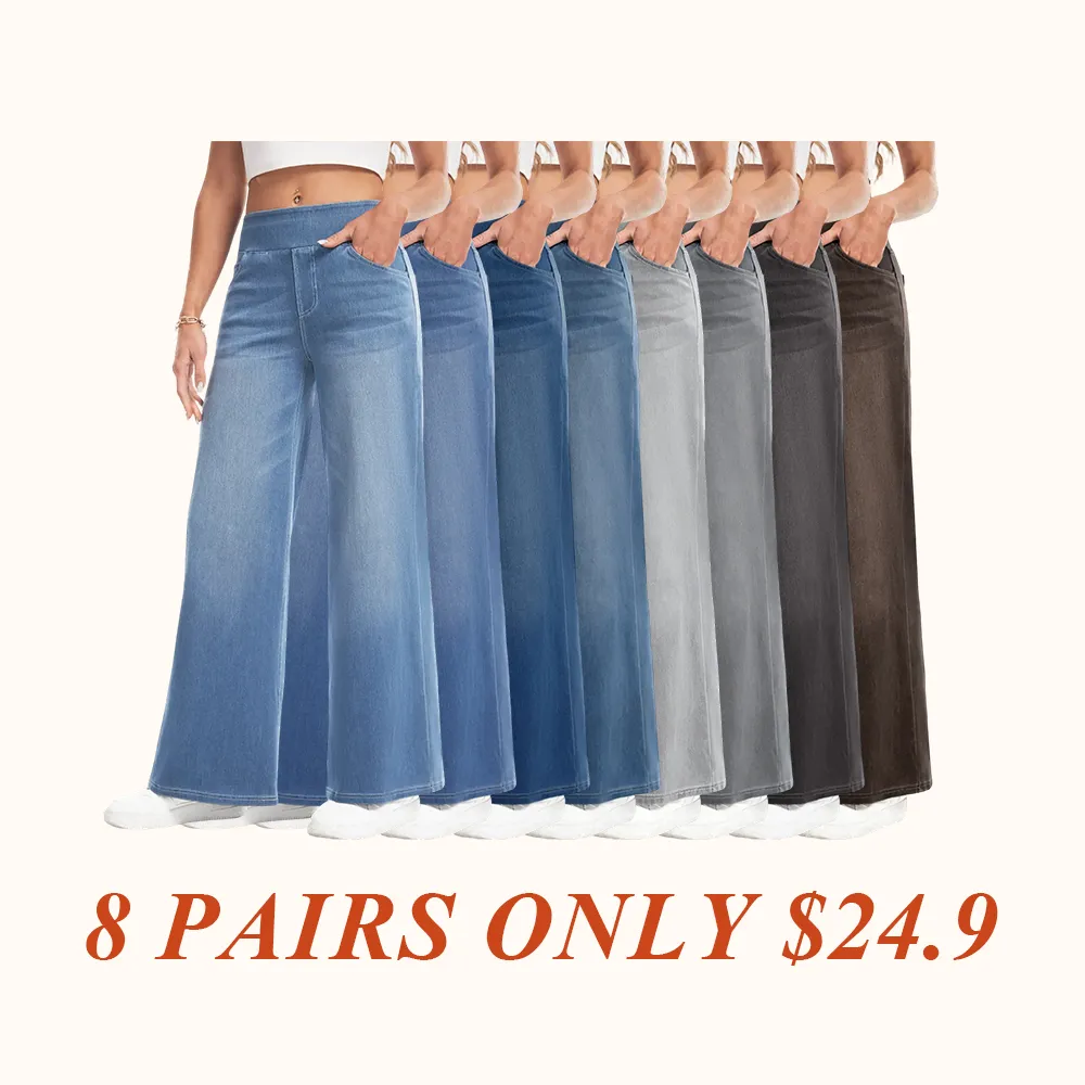 Wide Leg Stretchy Jeans for Women Loose Fit Elastic High Waist Pants