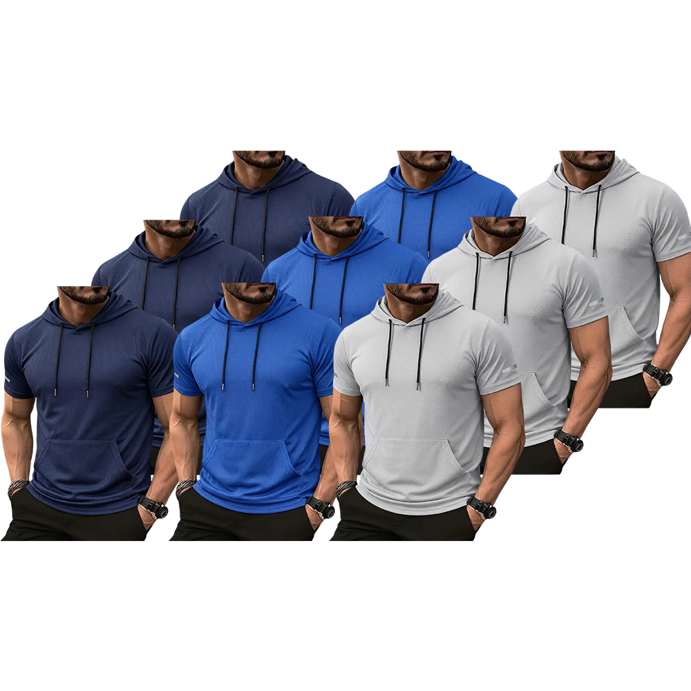 9-Pack Men’s lightweight outdoor hooded T-shirt in smooth mesh fabric—practical for morning runs and hiking