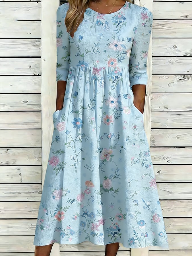 Women's Vintage Floral Art Print Dress- Fast Shipping