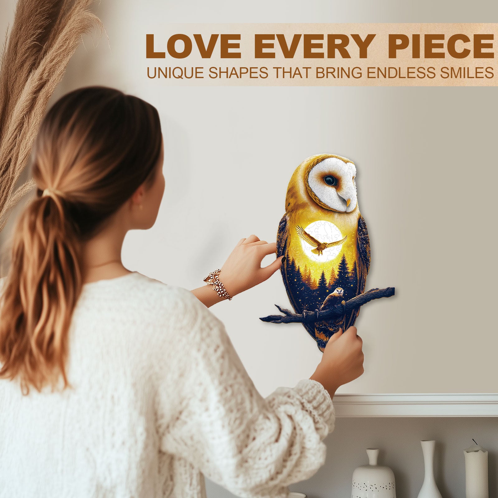 Moonlight Snow Owl Wooden Jigsaw Puzzle