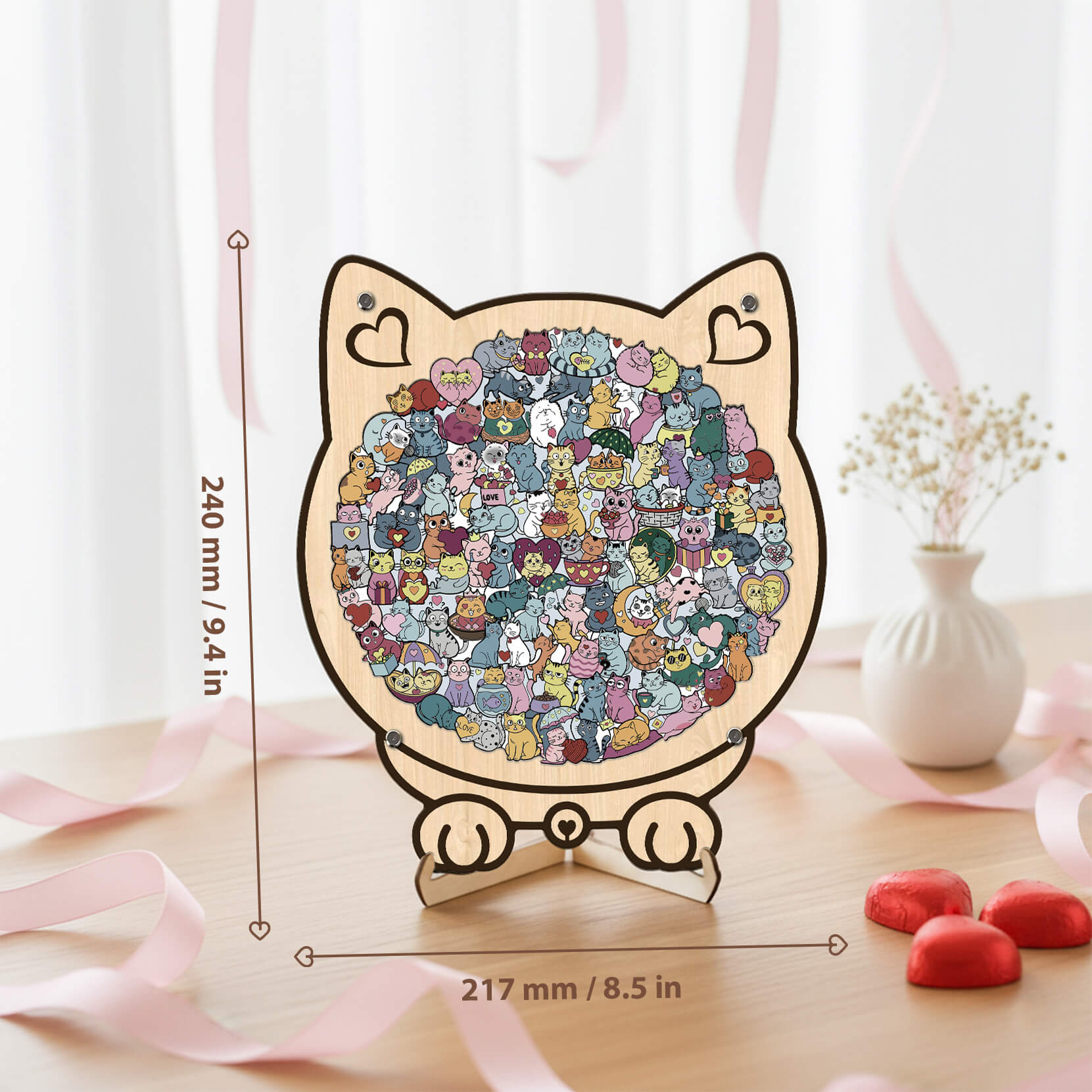 Cute Lover Cat Shaped Wooden Jigsaw Puzzle