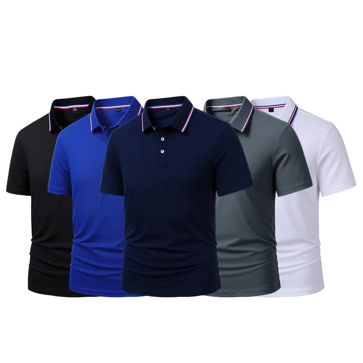 Pack of 5 - Men's Quick Dry Color Block Striped Polo Shirt