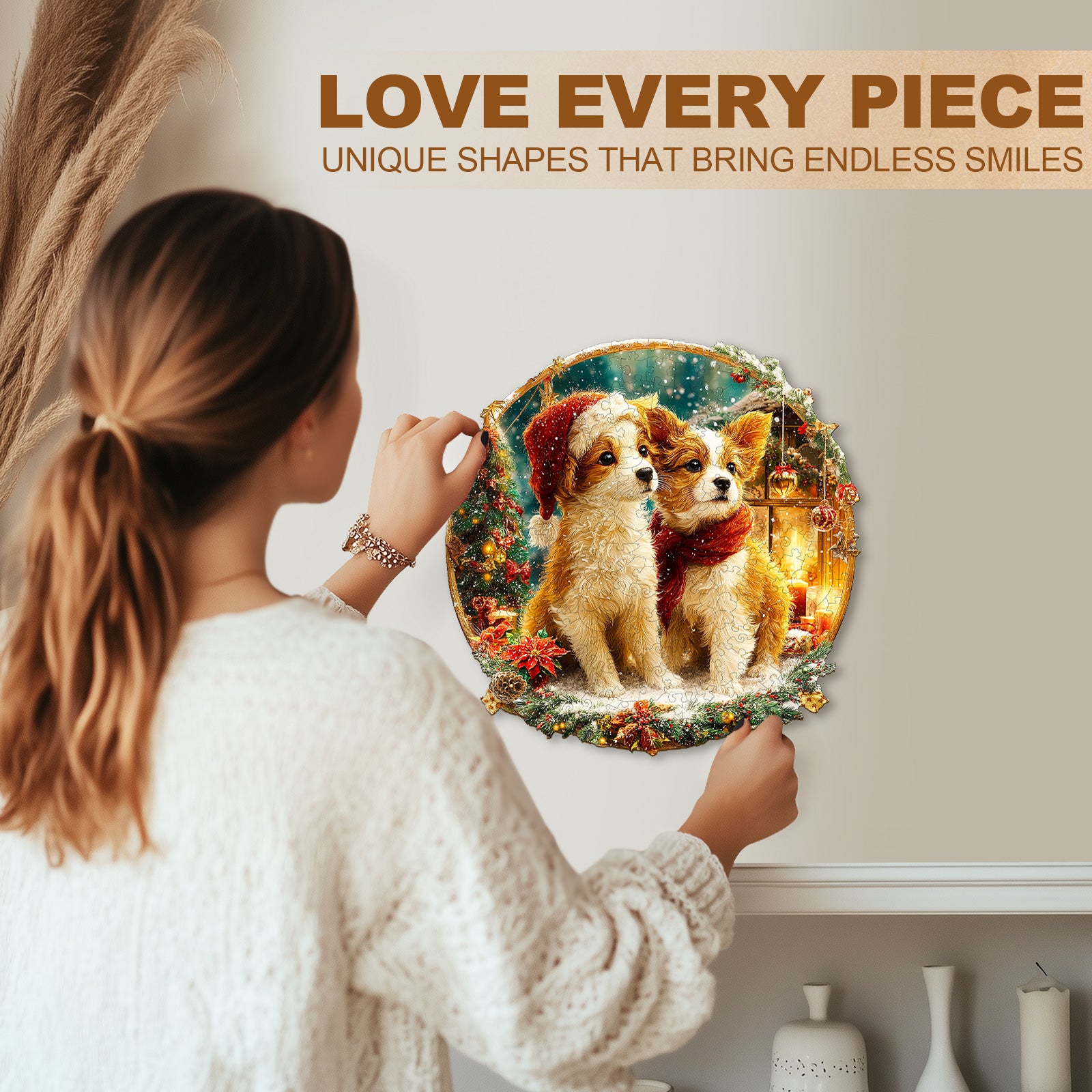 Christmas Puppy Mix Wooden Jigsaw Puzzle