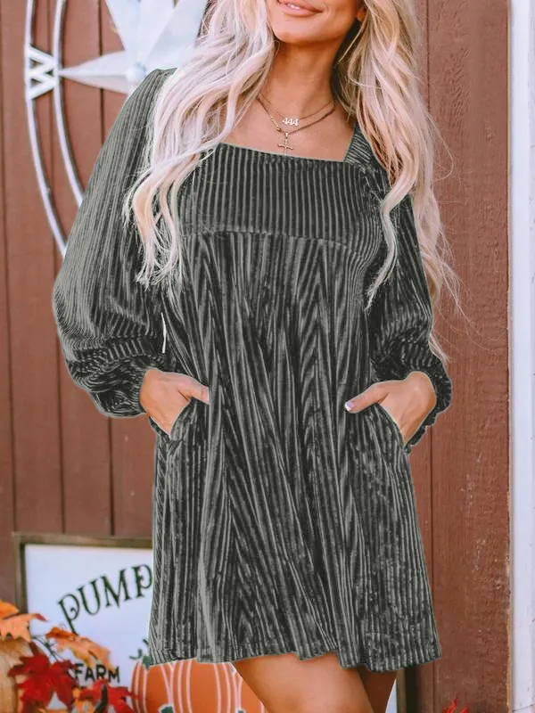 Women's Plain Bishop Sleeve Tie Back Square Neck Dress