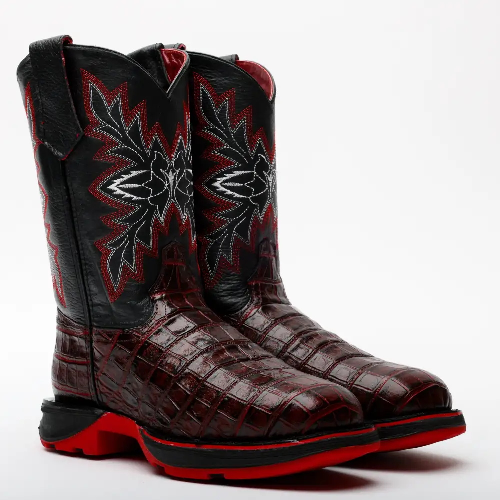 Black Cherry American Gator Belly Leather Boots With 3D Lightweight Sole - Composite Toe