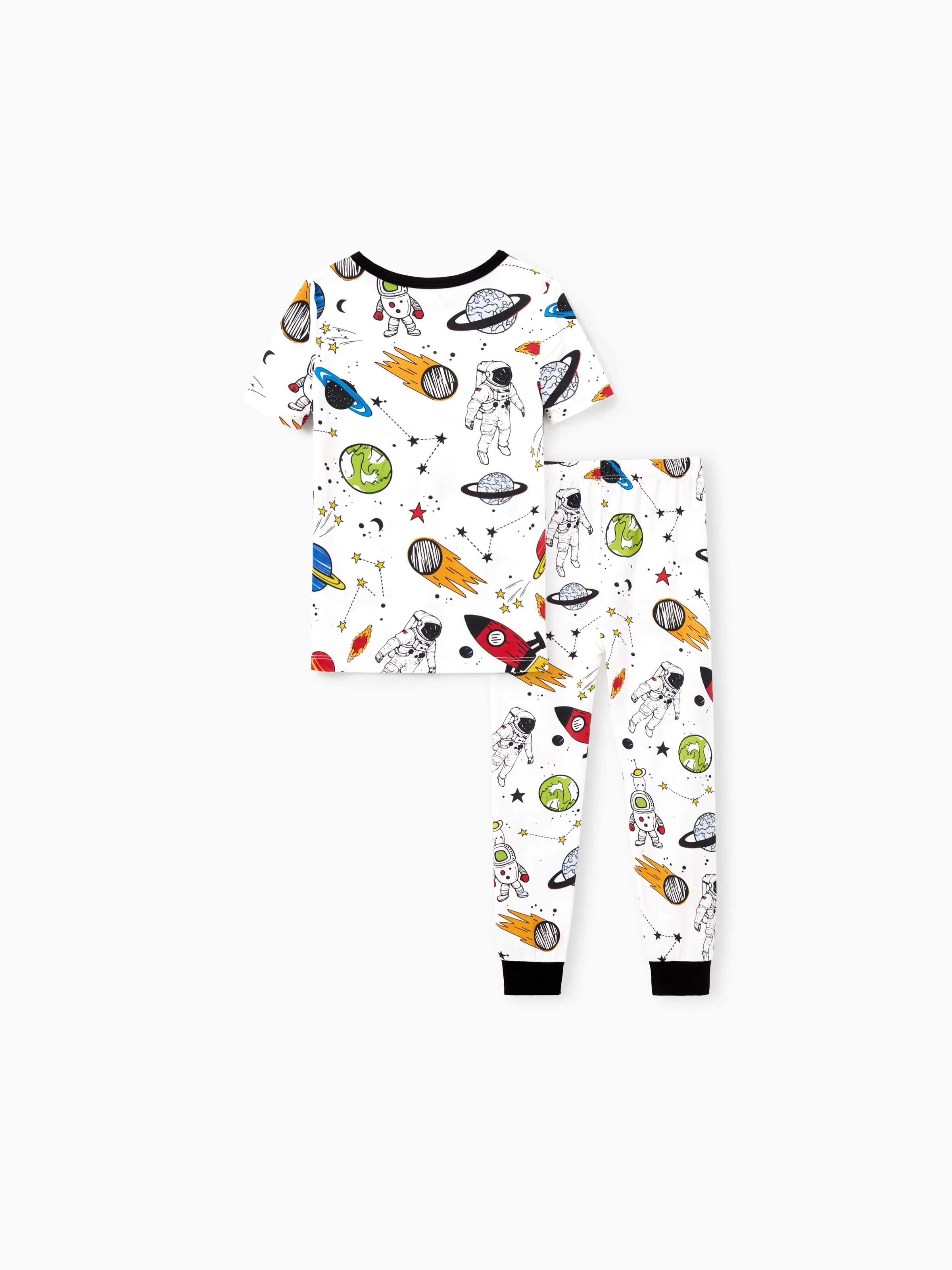 Bamboo Family Pajamas Space Theme Print Short-sleeve Matching Pajama set ( Snug-Fitting for Children ) White