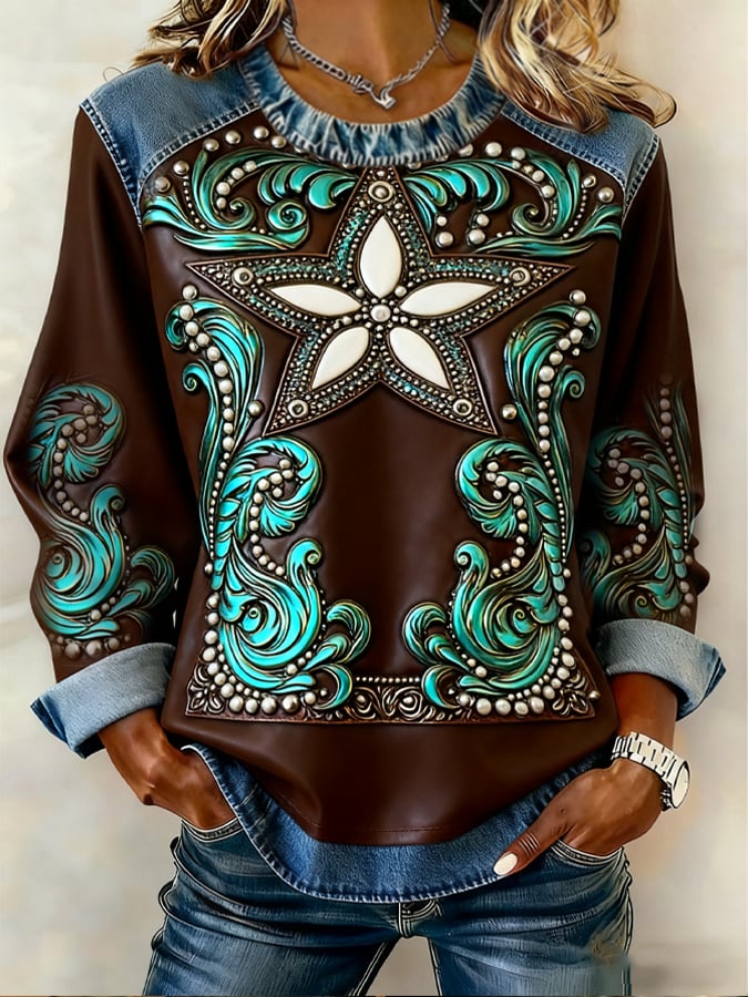 Women's Retro Western Print Sweatshirt