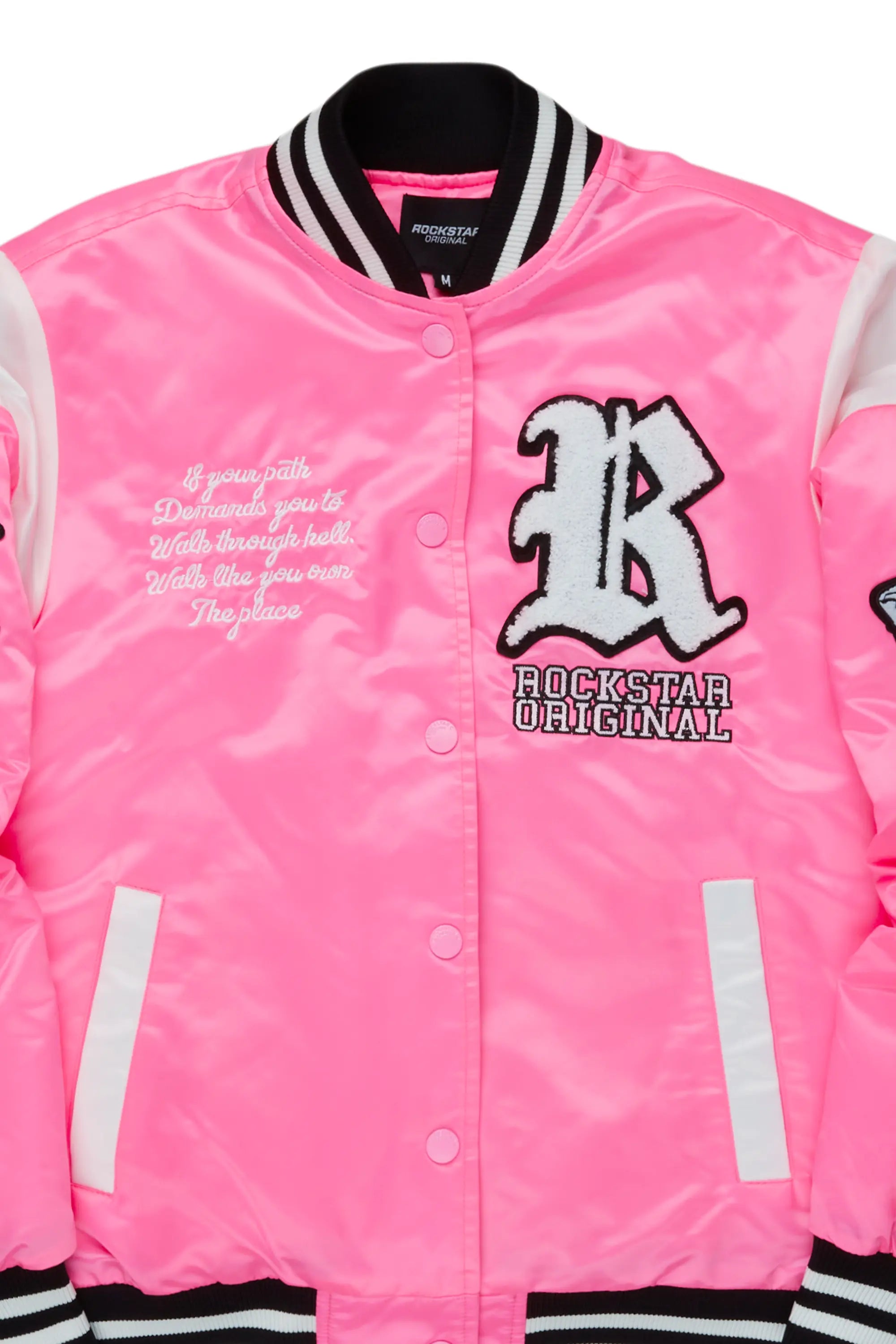 Sosa Hot Pink Satin Varsity Jacket
