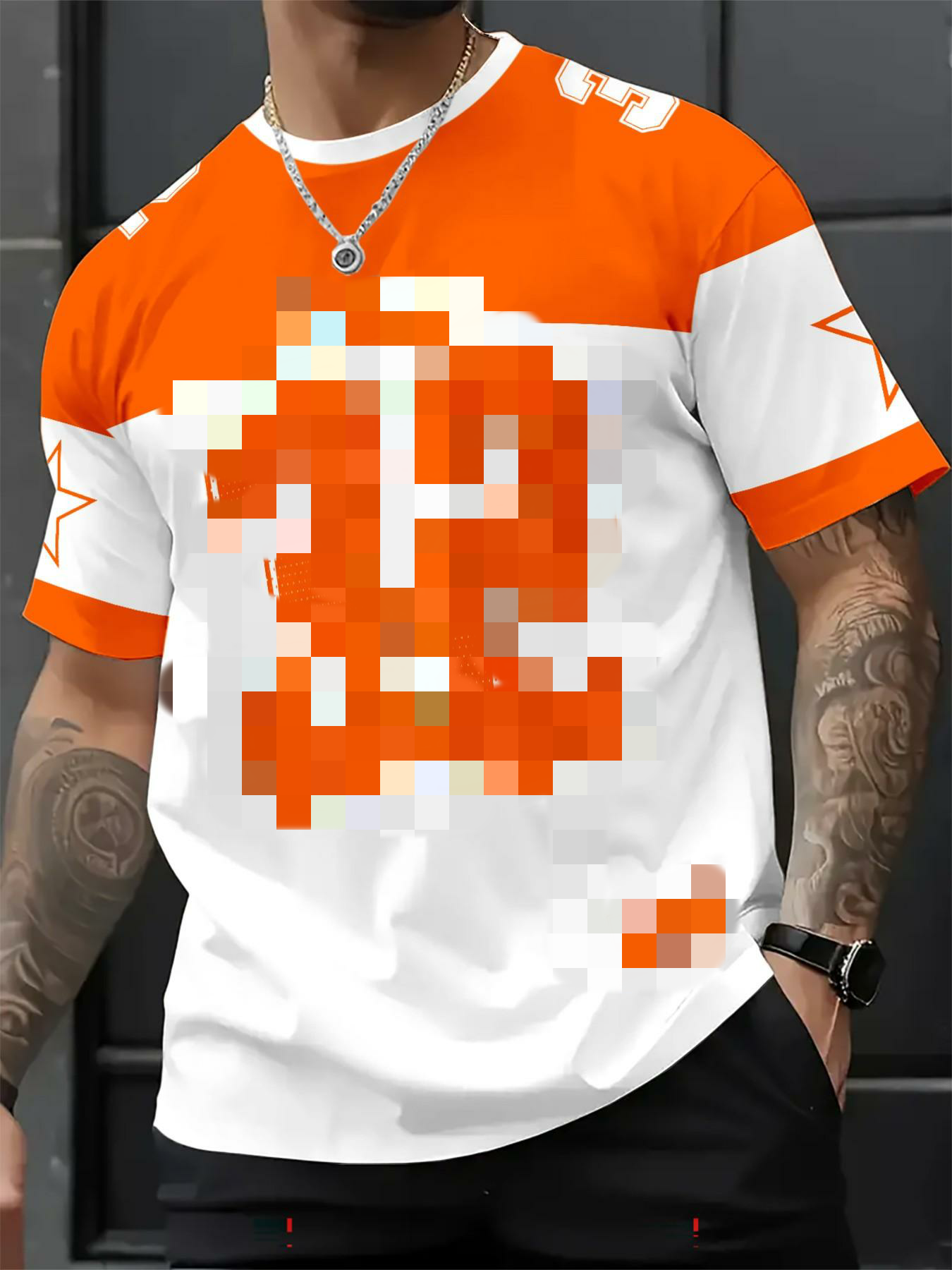 Men's Casual Round Neck Short Sleeve T-Shirt, 3D Star Number Print Football Jersey, Fitted All Seasons Sports Shirt