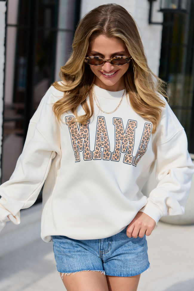 Mama Leopard Block Cream Graphic Sweatshirt