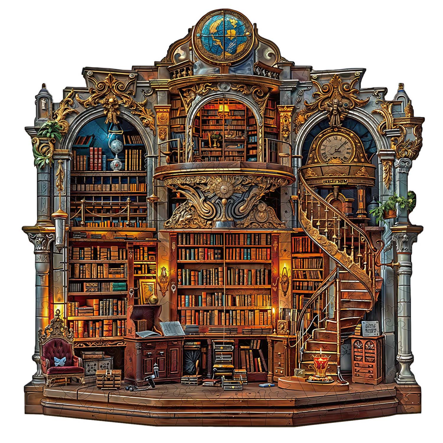 Gothic Revival Bookstore Wooden Jigsaw Puzzle