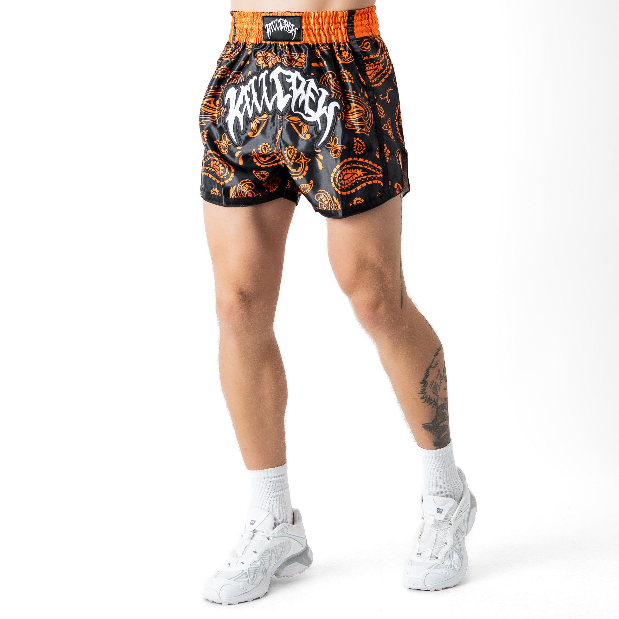 BANDANA FIGHT SHORTS - BLACK / ORANGE