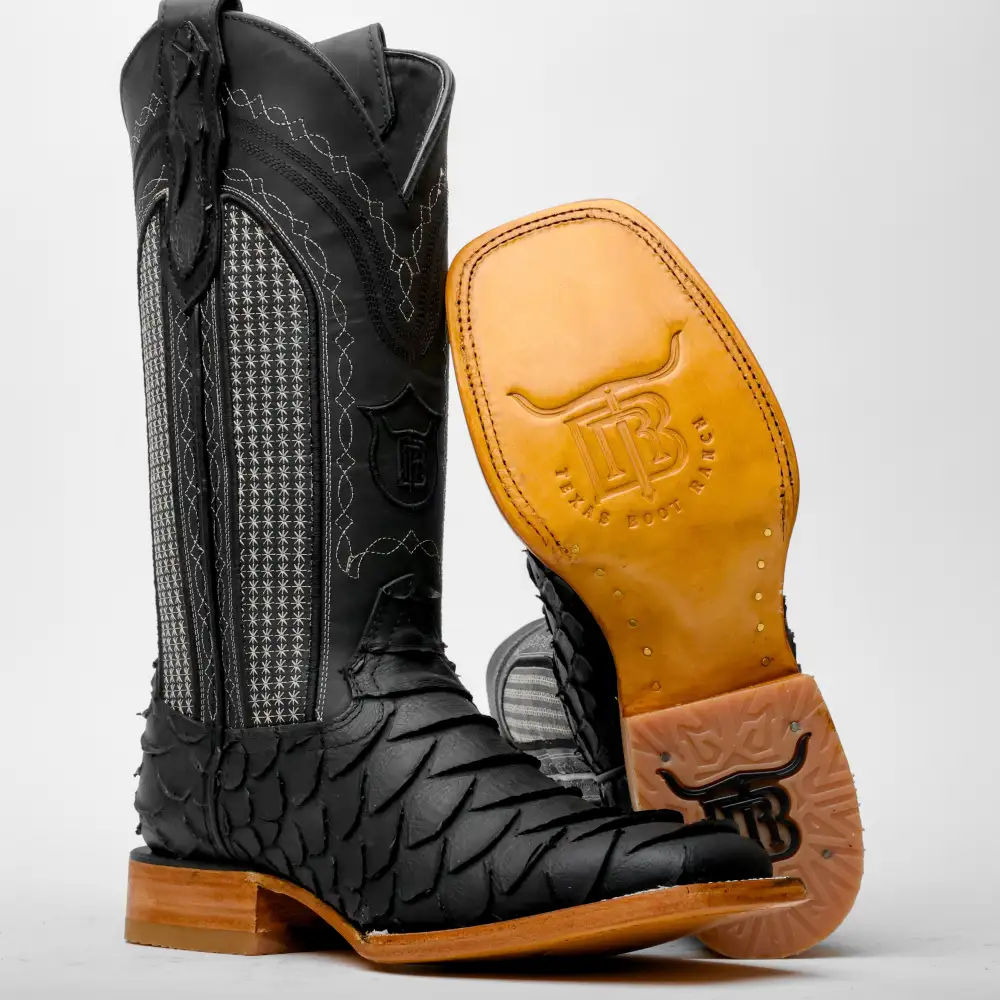 Matte Black Jumbo Python Leather Boots - Square Toe