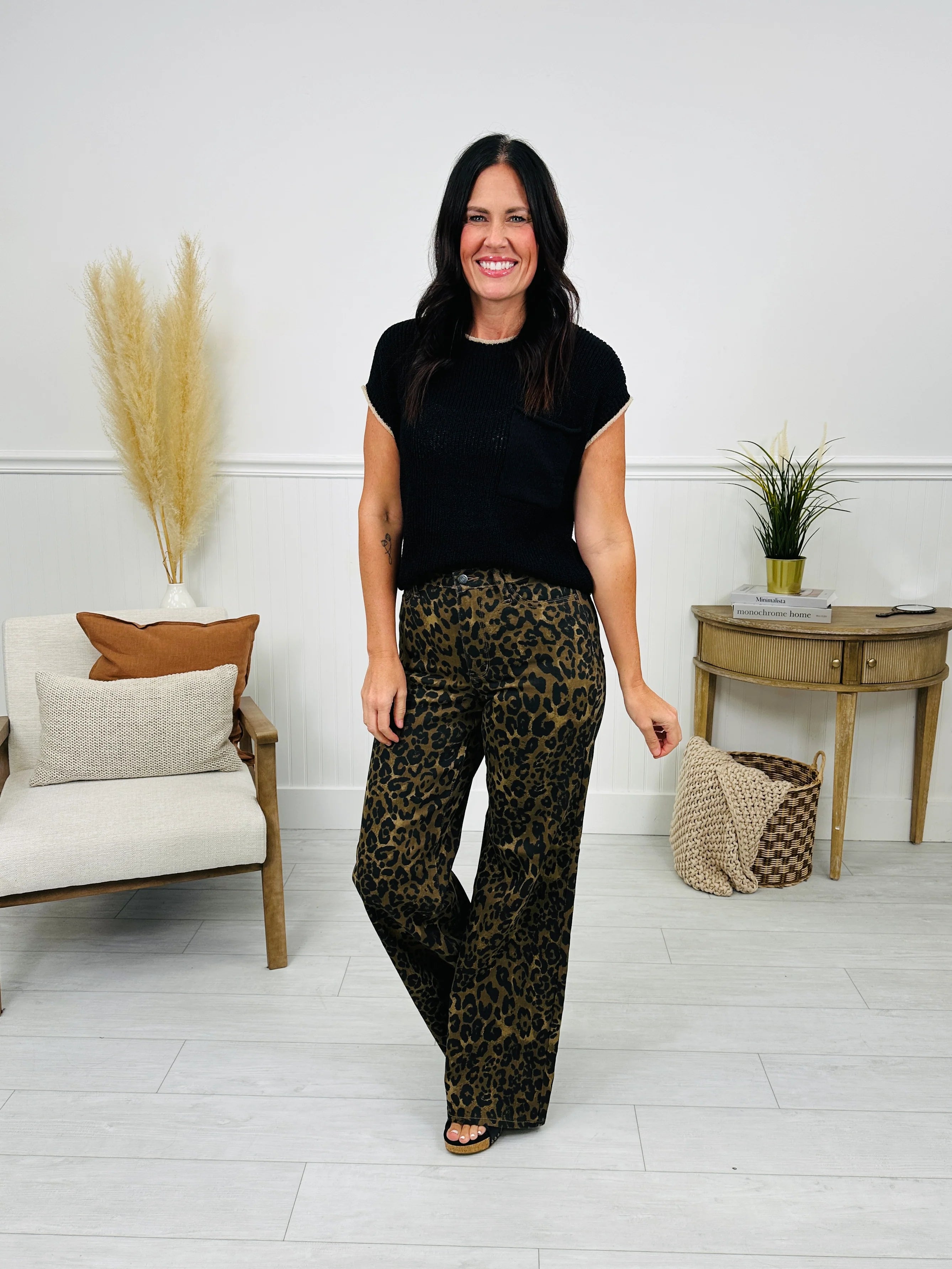 Judy Blue Walk On The Wild Side Retro Wide Leg Leopard Jeans