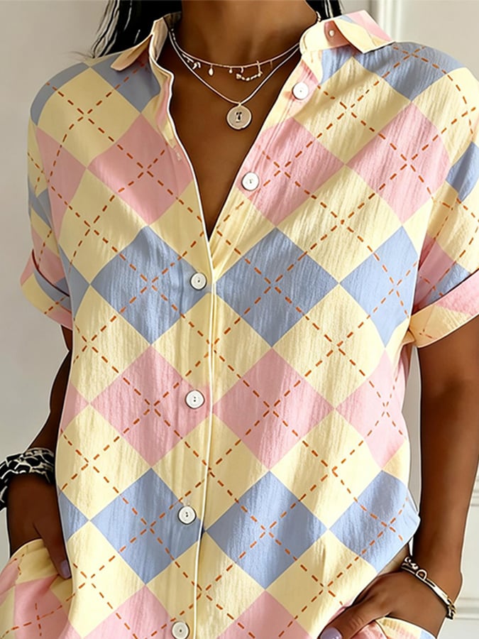 Women's Casual Collared Striped Print Shirt