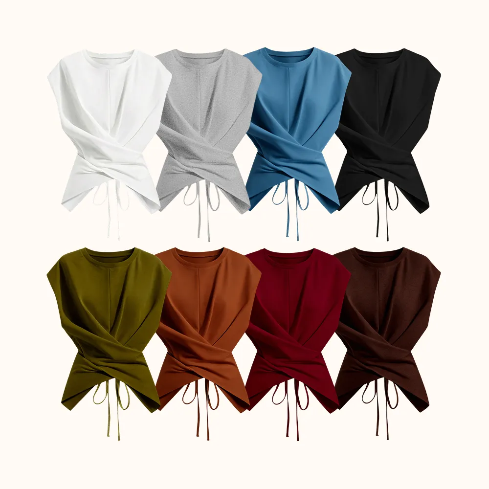 Women's Knitted Round Neck Drop Shoulder Sleeve T-Shirt