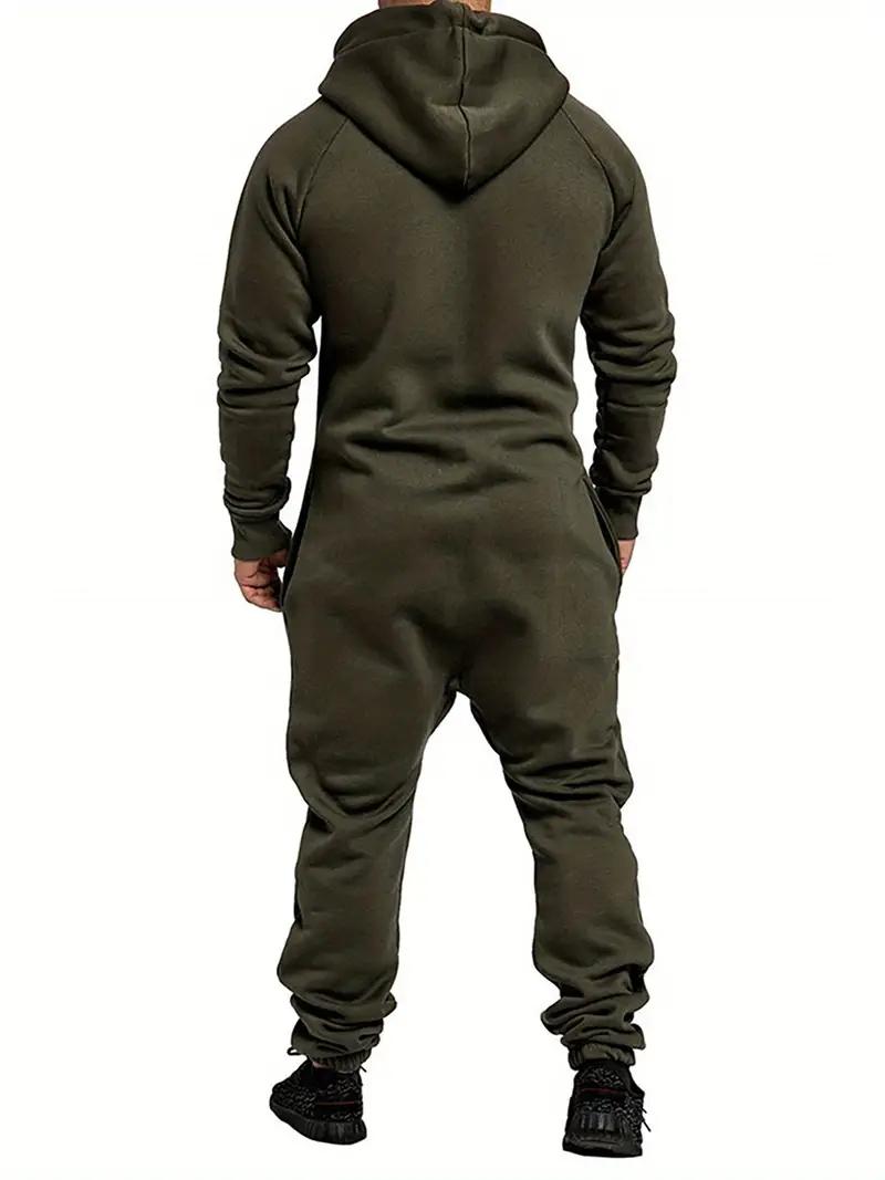 Mens Fleece Lined Hooded Jumpsuit Full Zip Up One Piece Pajamas Onesie Overalls Rompers Playsuit Jogging Sweatsuits
