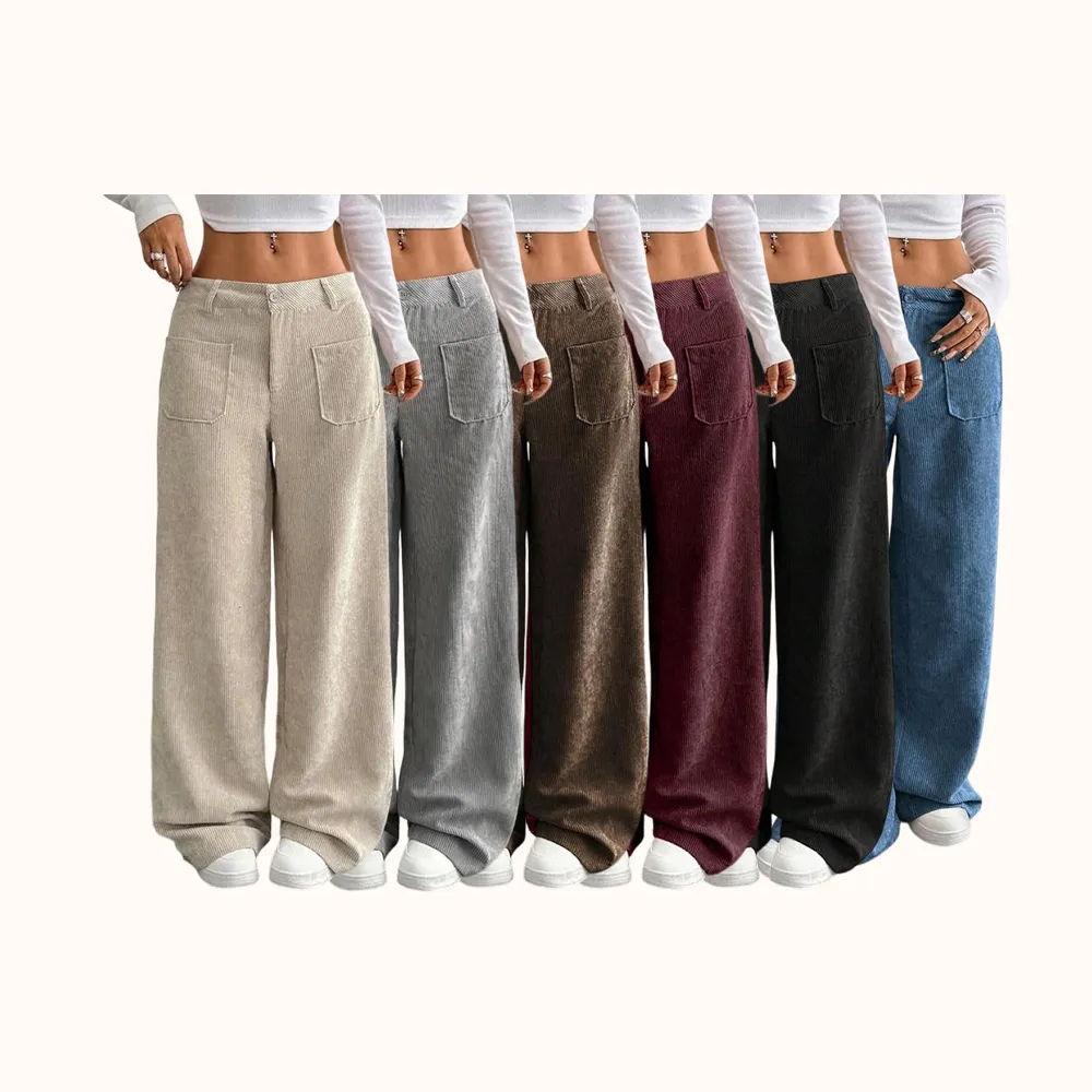 Women's Casual Loose-Fitting Wide Leg Pants with Front and Back Pockets