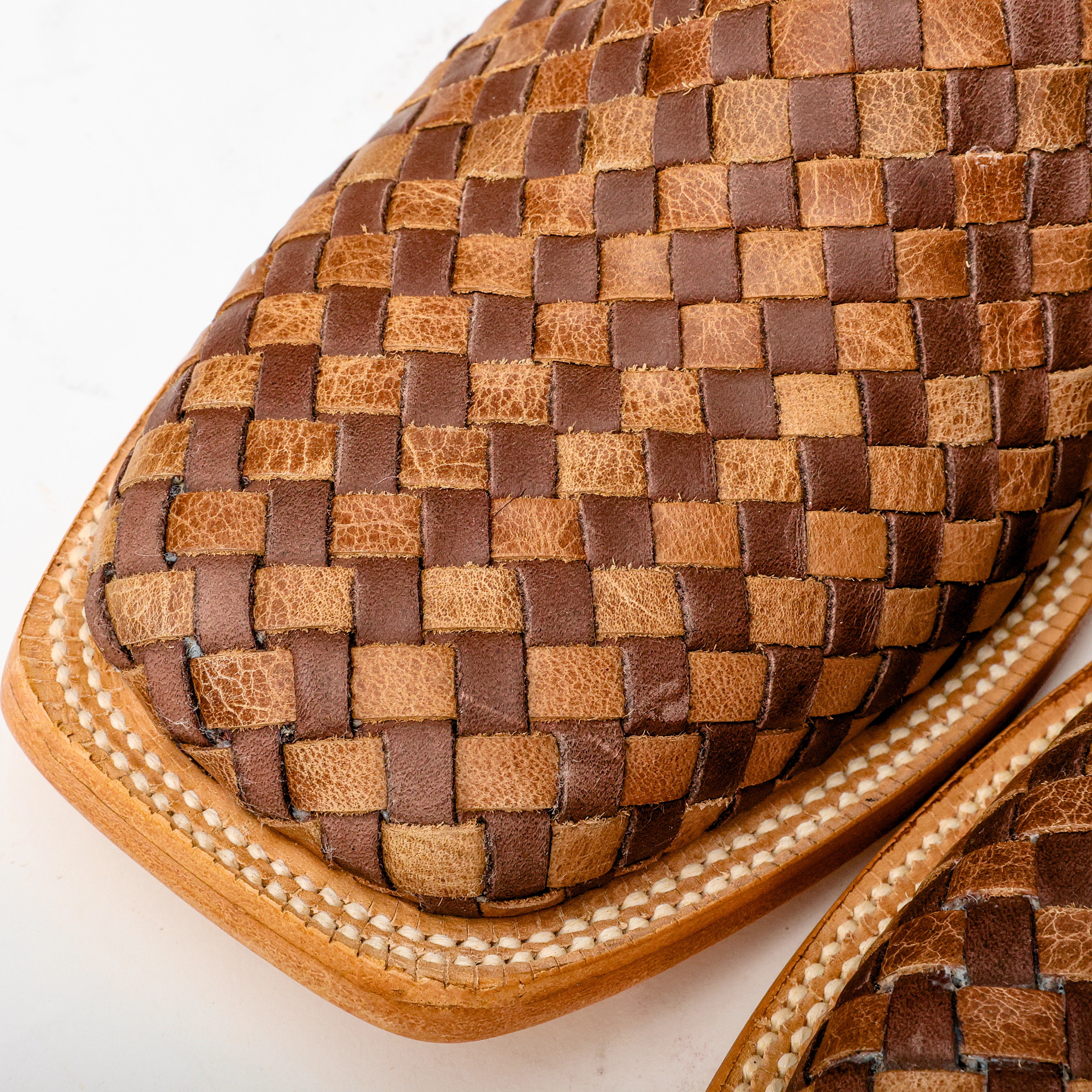 Tan Basketweave Boots -Square Toe