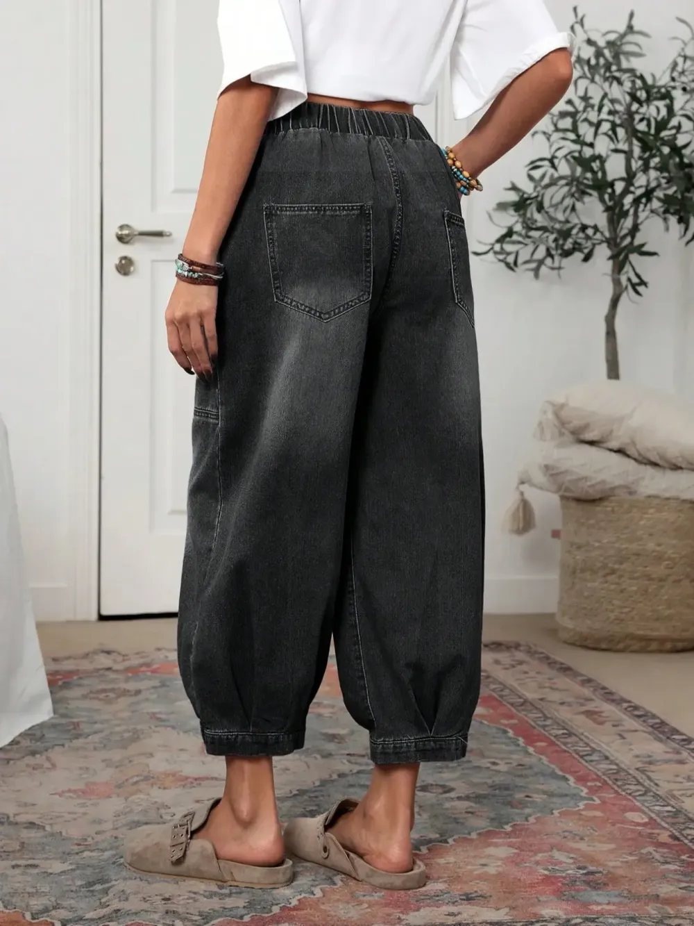 Women's Plaid Loose-Fit Woven Denim Jeans, Casual All-Seasons Comfortable Design