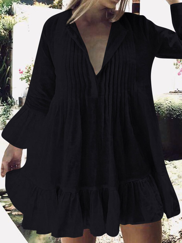 Solid Color Long Sleeves Cover-Ups Tops