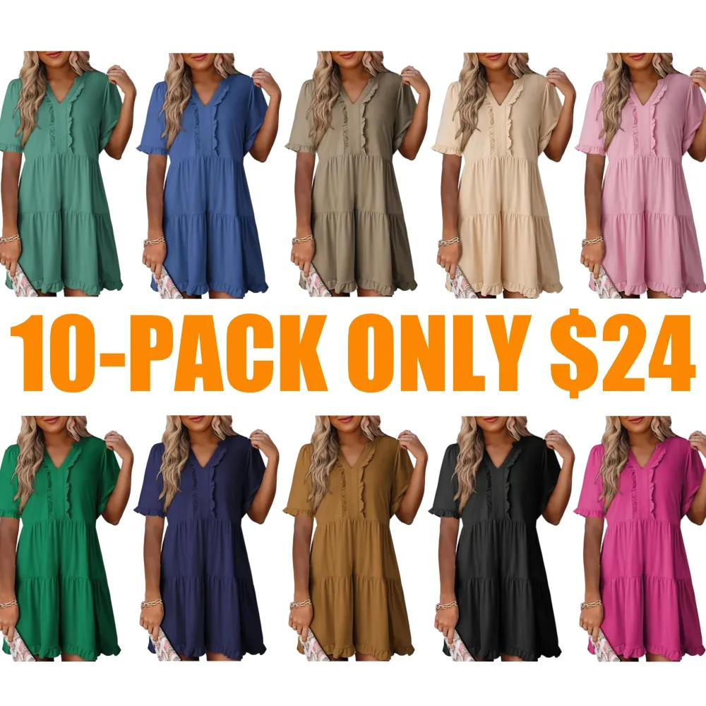 Casual V-Neck Mini Dress (Less than $3 each!)