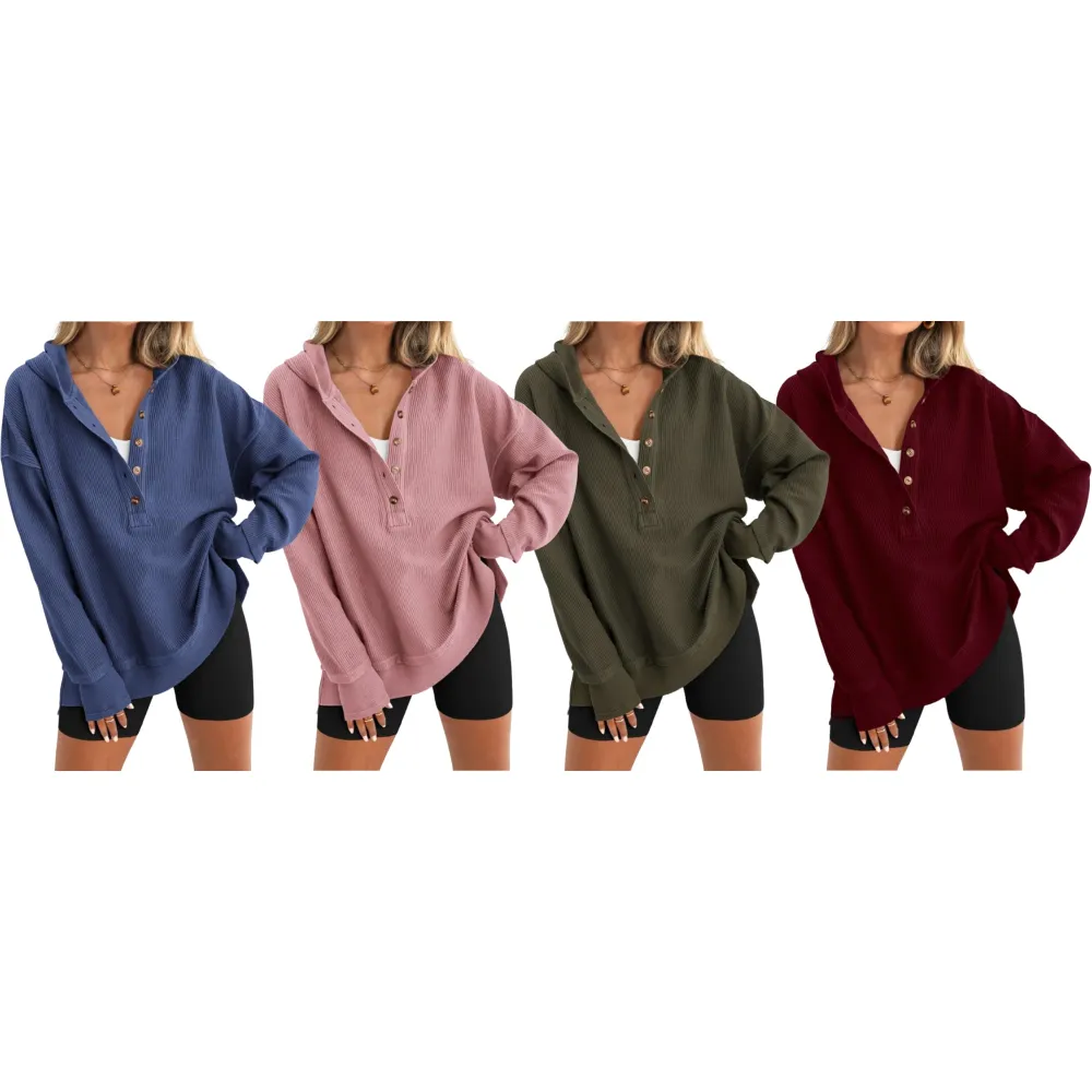 Womens Oversized Button Up V Neck Sweatshirt