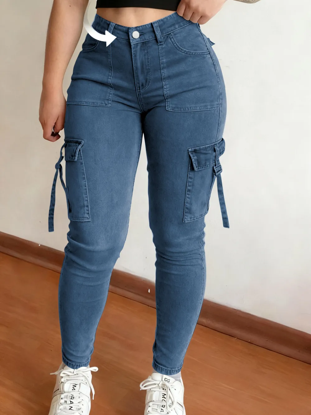 Women's Plain Multi-pocket Denim Cargo Pants