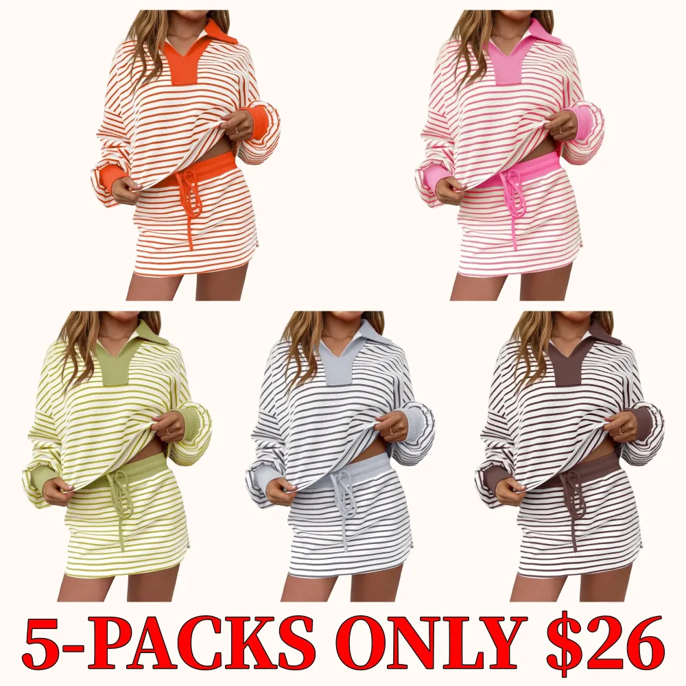 Striped two-piece casual sweatshirt dress set