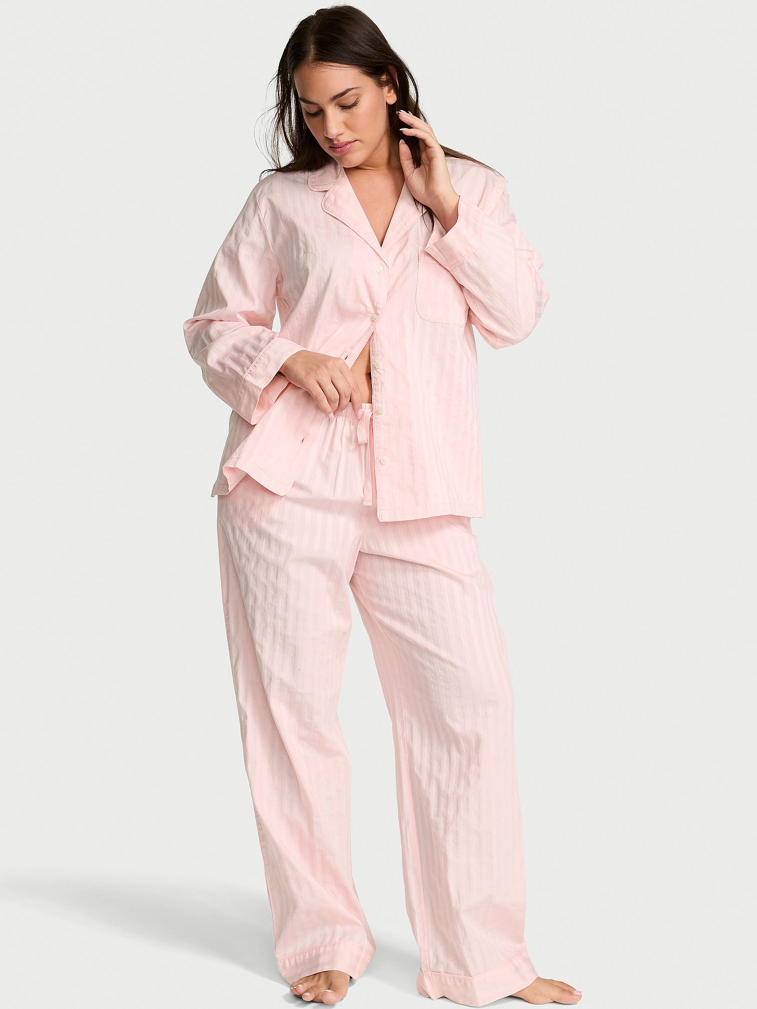 Heritage Cotton Shadow Stripe Long Pajama Set  Pretty Blossom Shadow Stripe