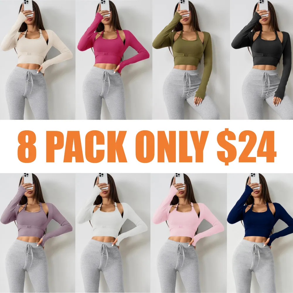 Women's Halter Crop Tank Top & Thumb Hole Sports Tee Set