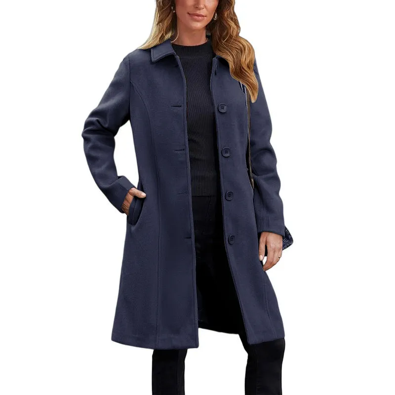 Women's Faux Wool Peacoat Single Breasted Notched Collar Trench Coat
