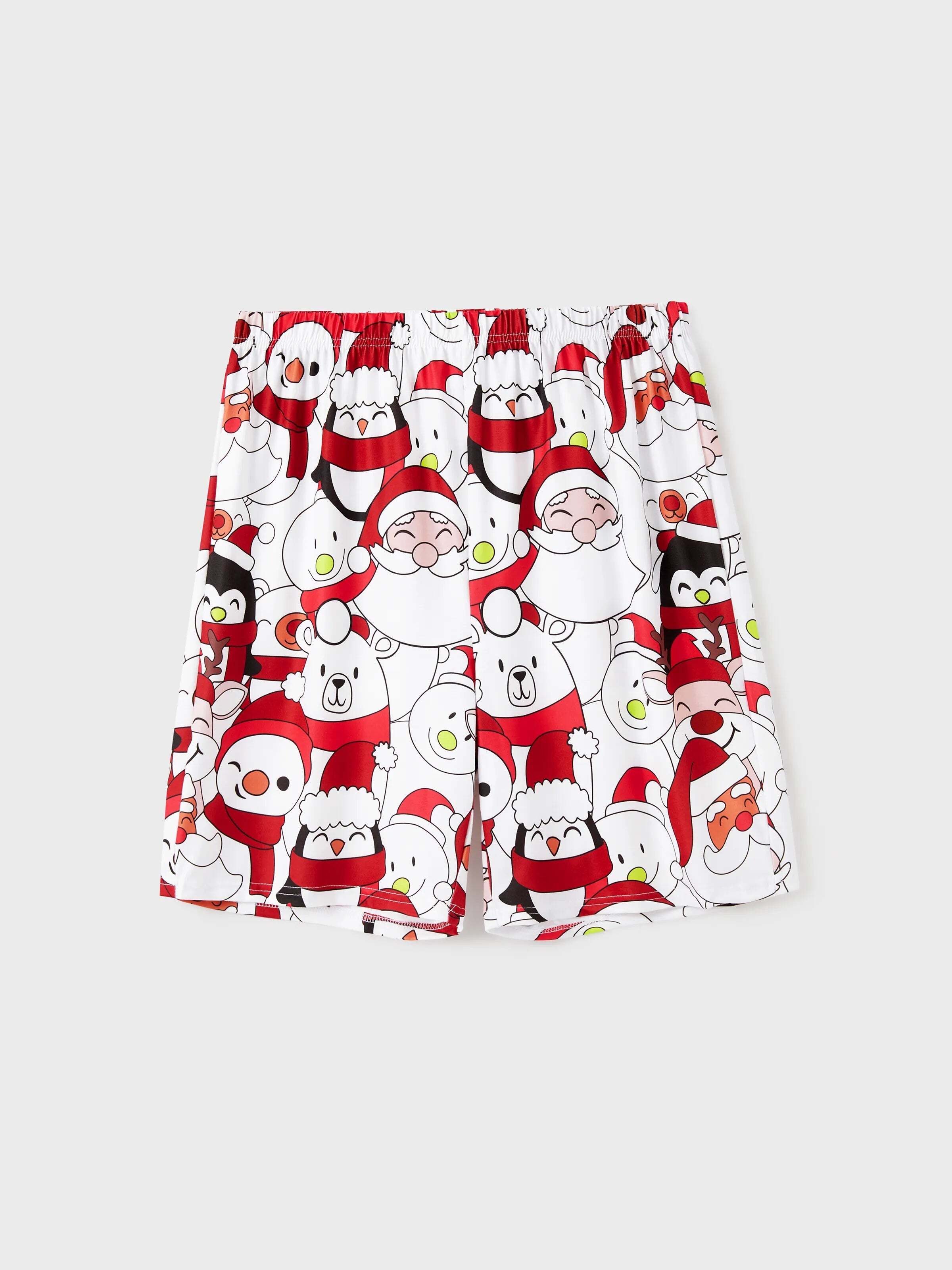 Christmas Santa and Snowman Print Family Matching Short-sleeve Tops and Shorts Pajamas Sets White