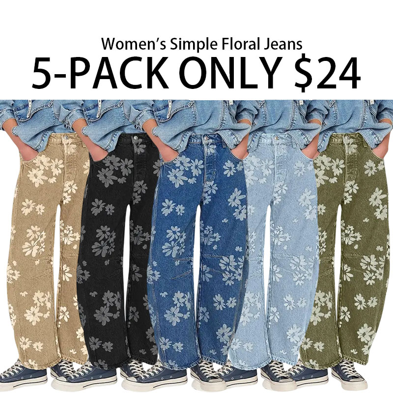 Women's Minimalist Floral Denim Jeans — Y2K Style Loose Wide-Leg Pants