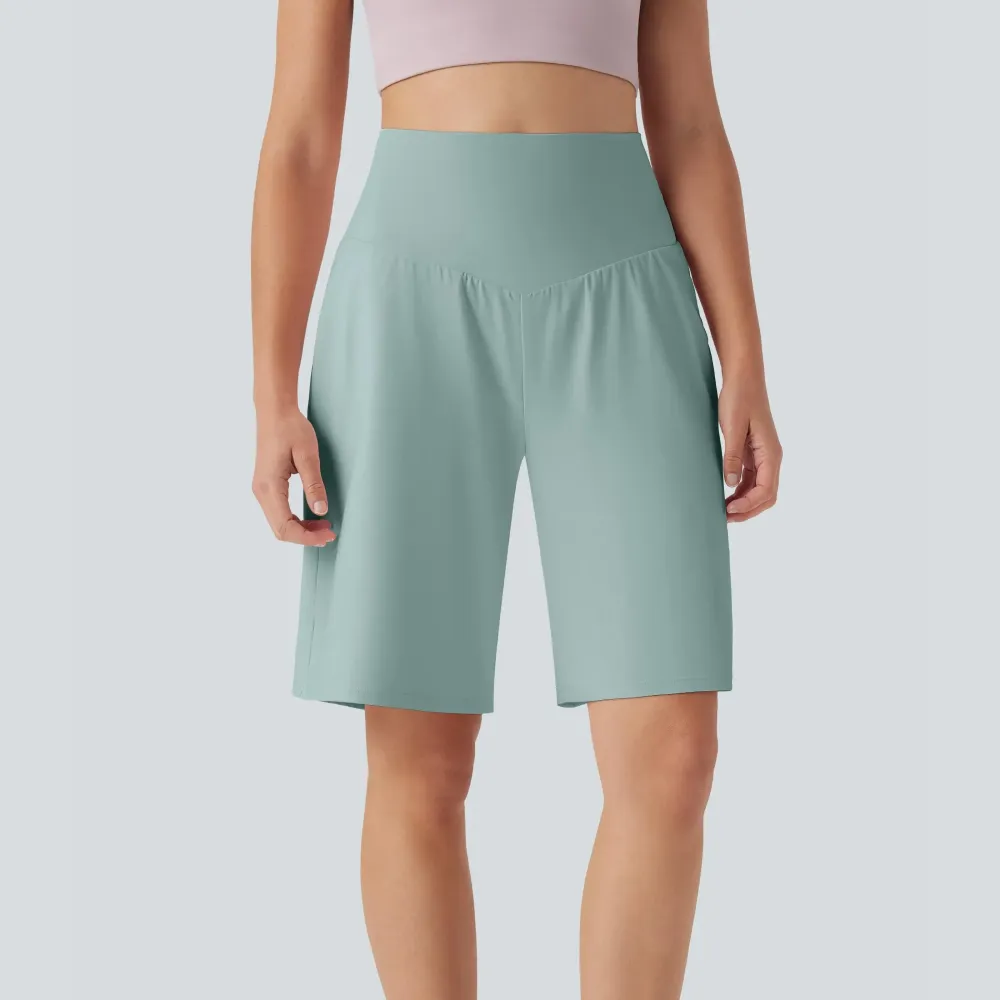 Airy High Waisted Pockets Cool Touch Yoga Bermuda Shorts