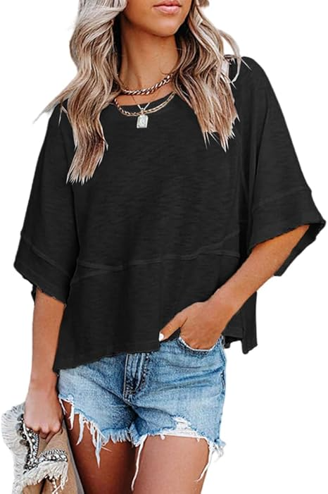 ✨2026 Hot Sale✨Women's Summer Casual Crewneck Batwing Half Sleeve T-Shirt