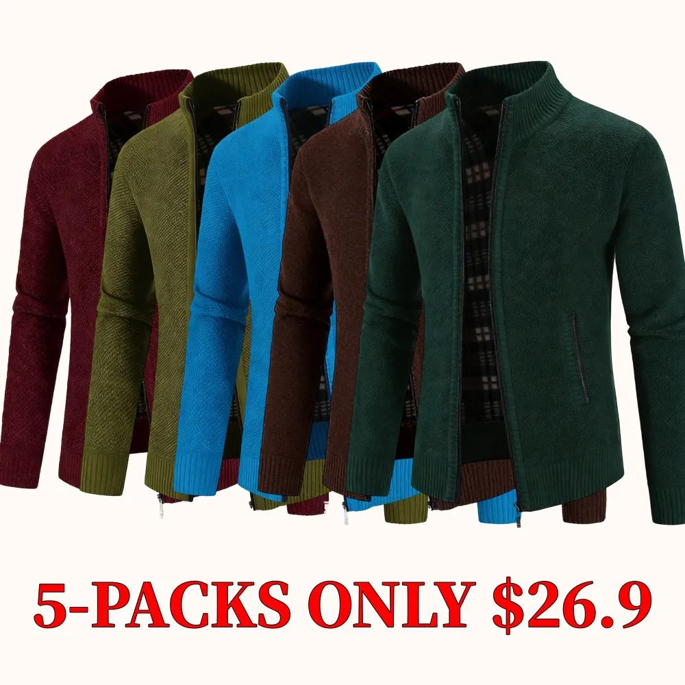 Men's solid color long-sleeved cardigan