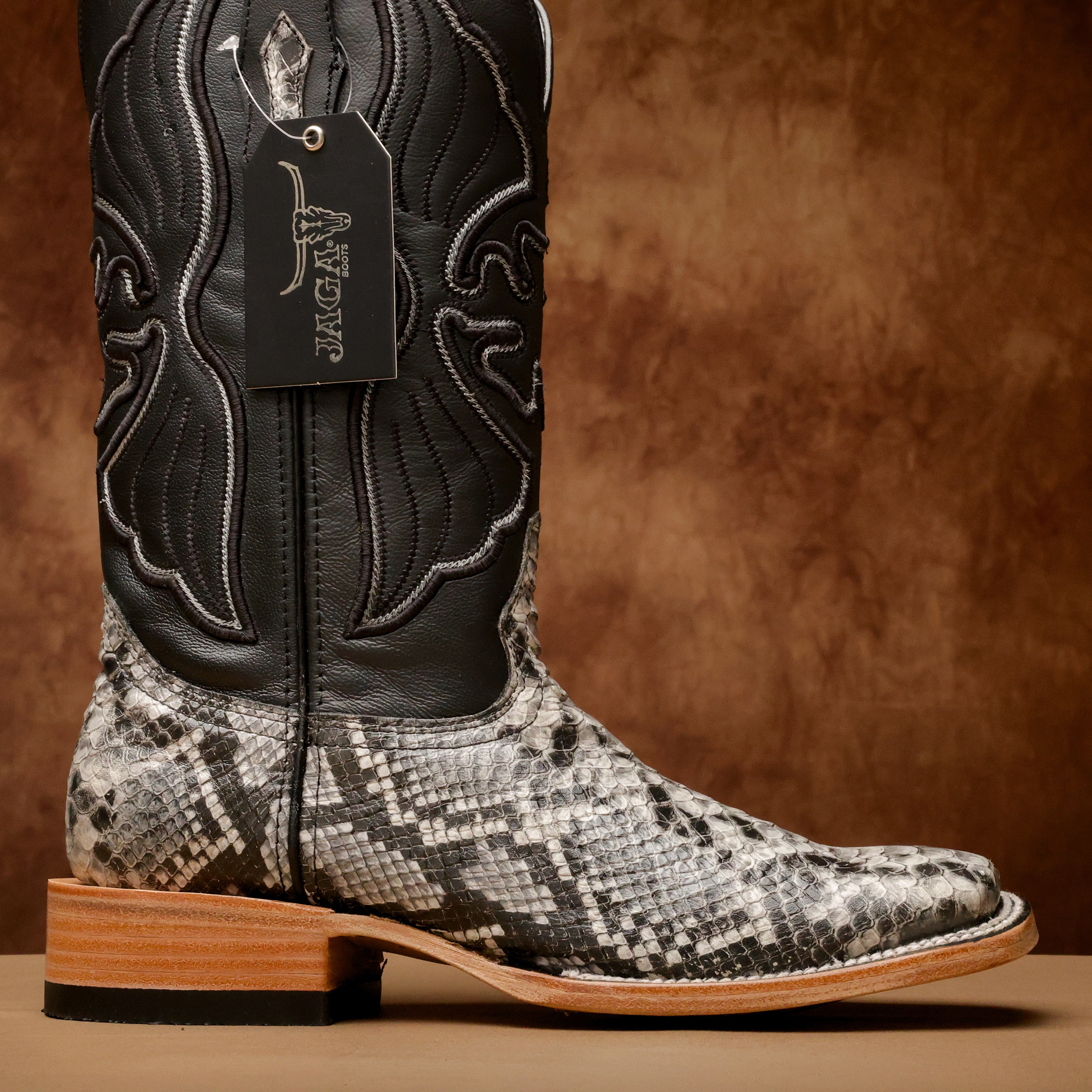 Natural Python Leather Boots - Square Toe