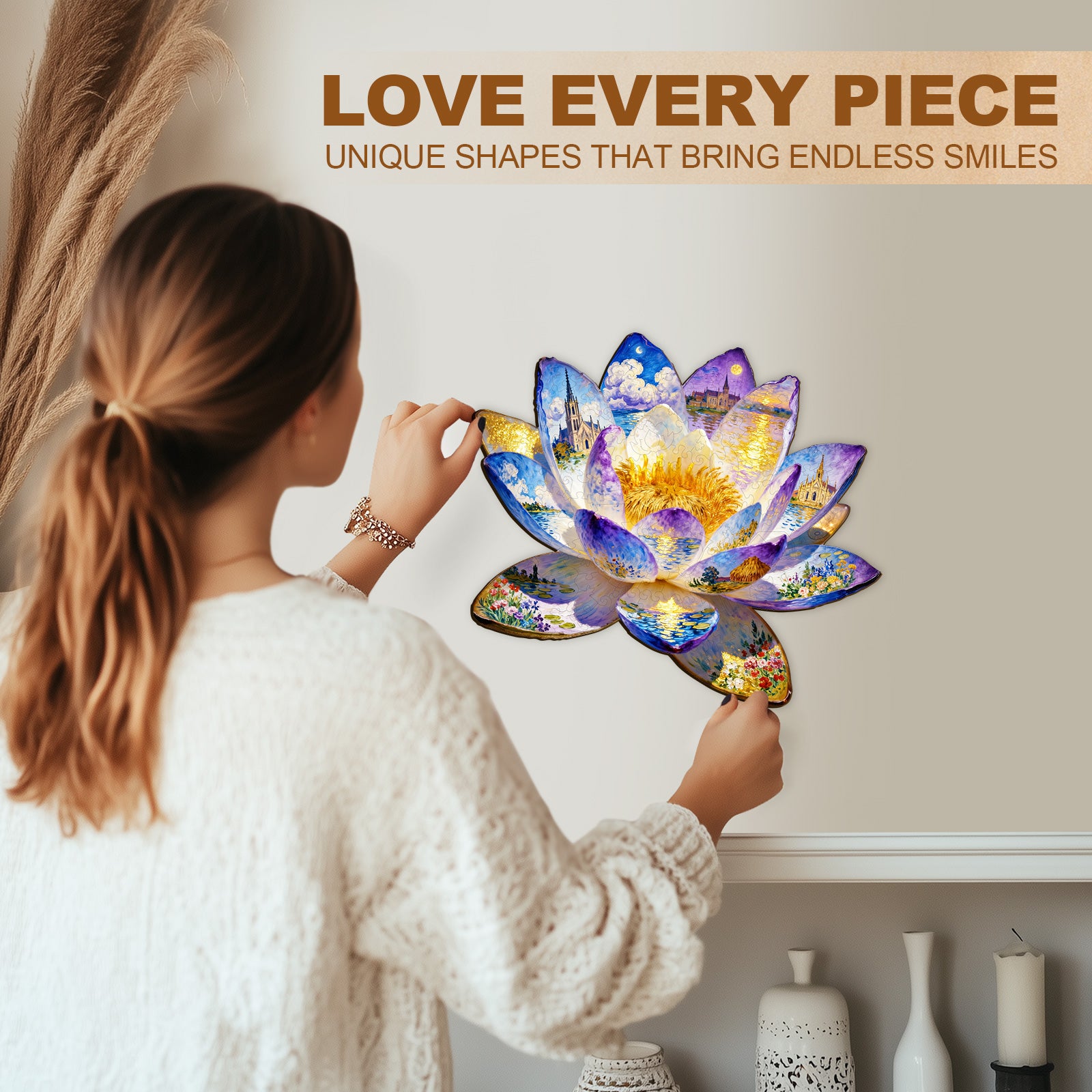 Oil On Lotus Wooden Jigsaw Puzzle