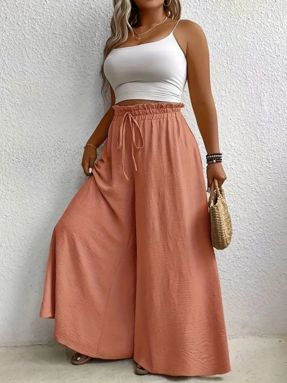 Elegant Plus Size Women's Wide Leg Pants, Loose Fit Commuter Style, Drapey Casual Trousers