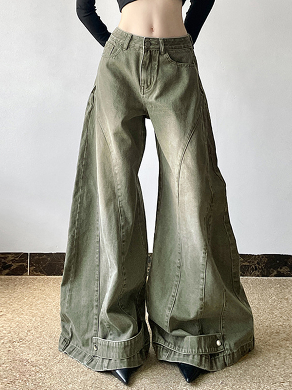 Distressed Wide Leg Low Rise Jeans