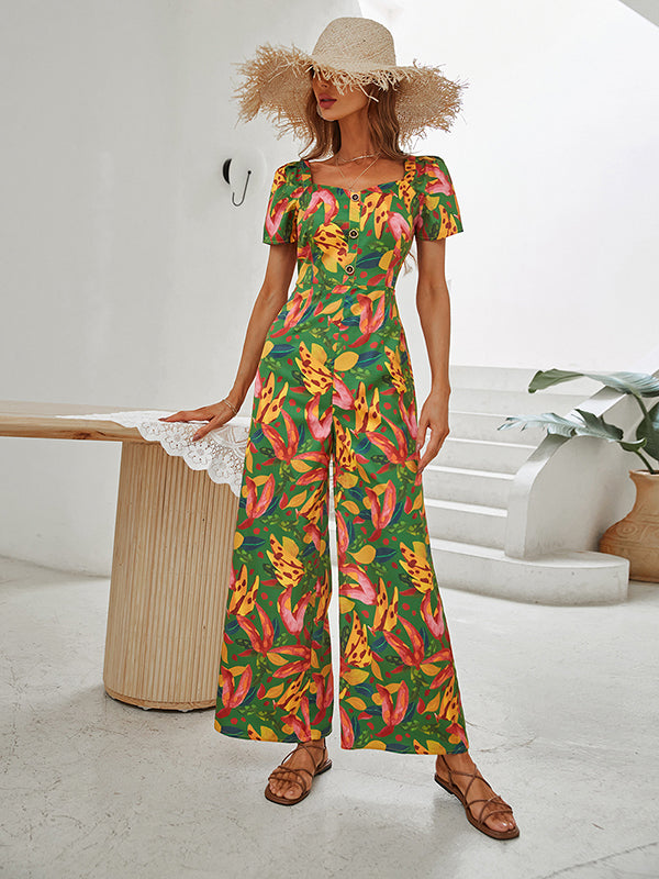 Fashion Square Neck Floral Jumpsuit